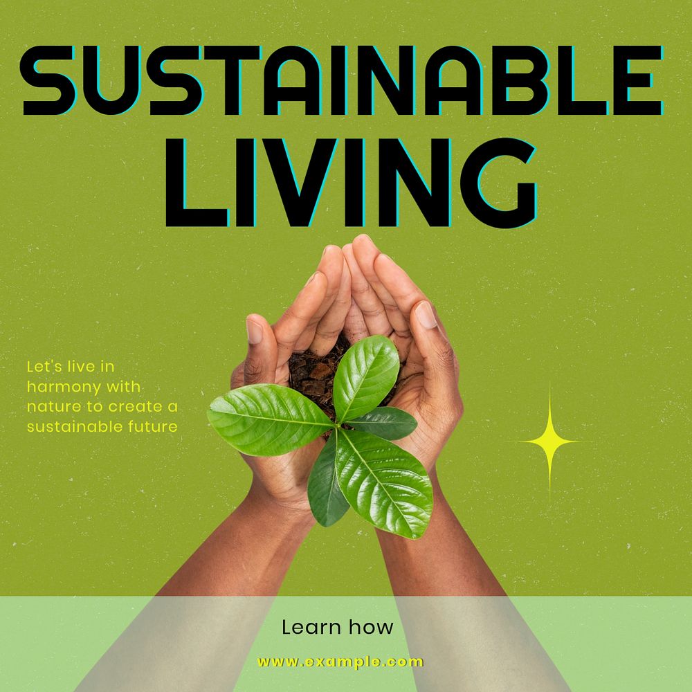 Sustainable living social post template, editable design for Instagram