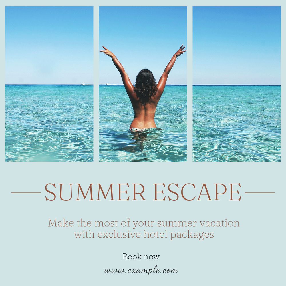 Summer escape Instagram post template, editable text