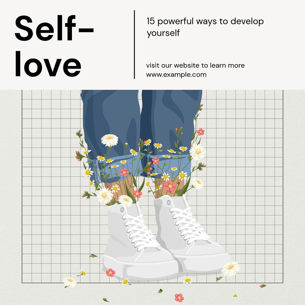 Self love social post template, editable design for Instagram