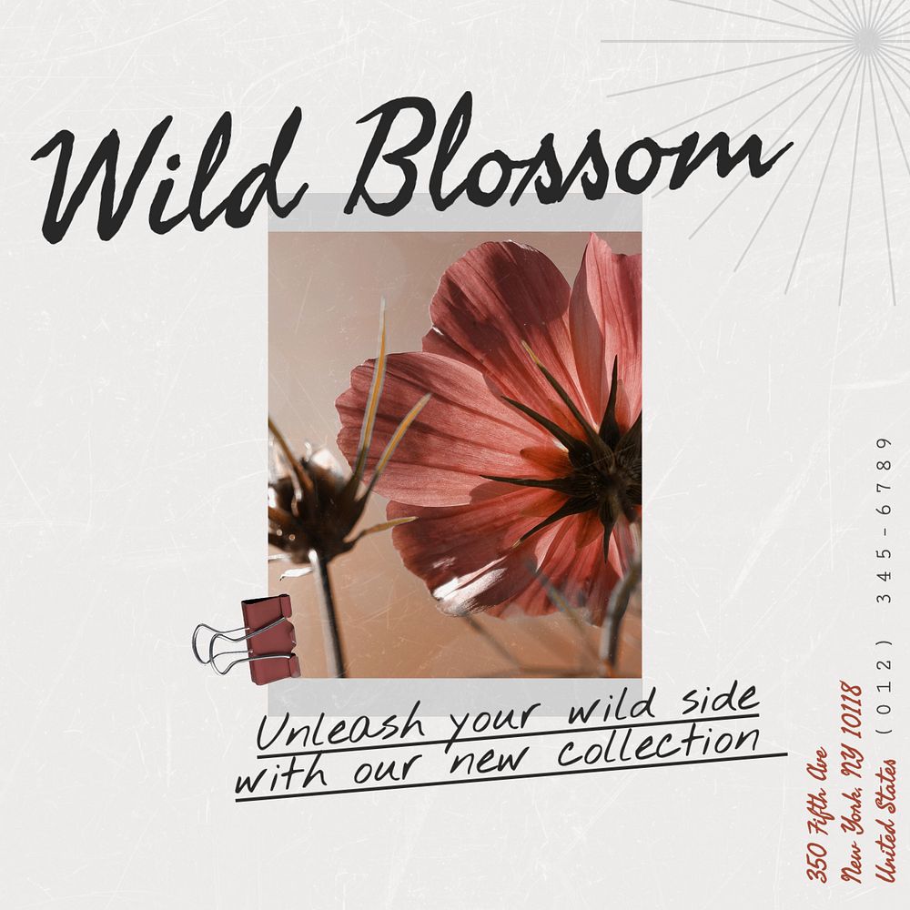 Wild blossom Instagram post template, editable text