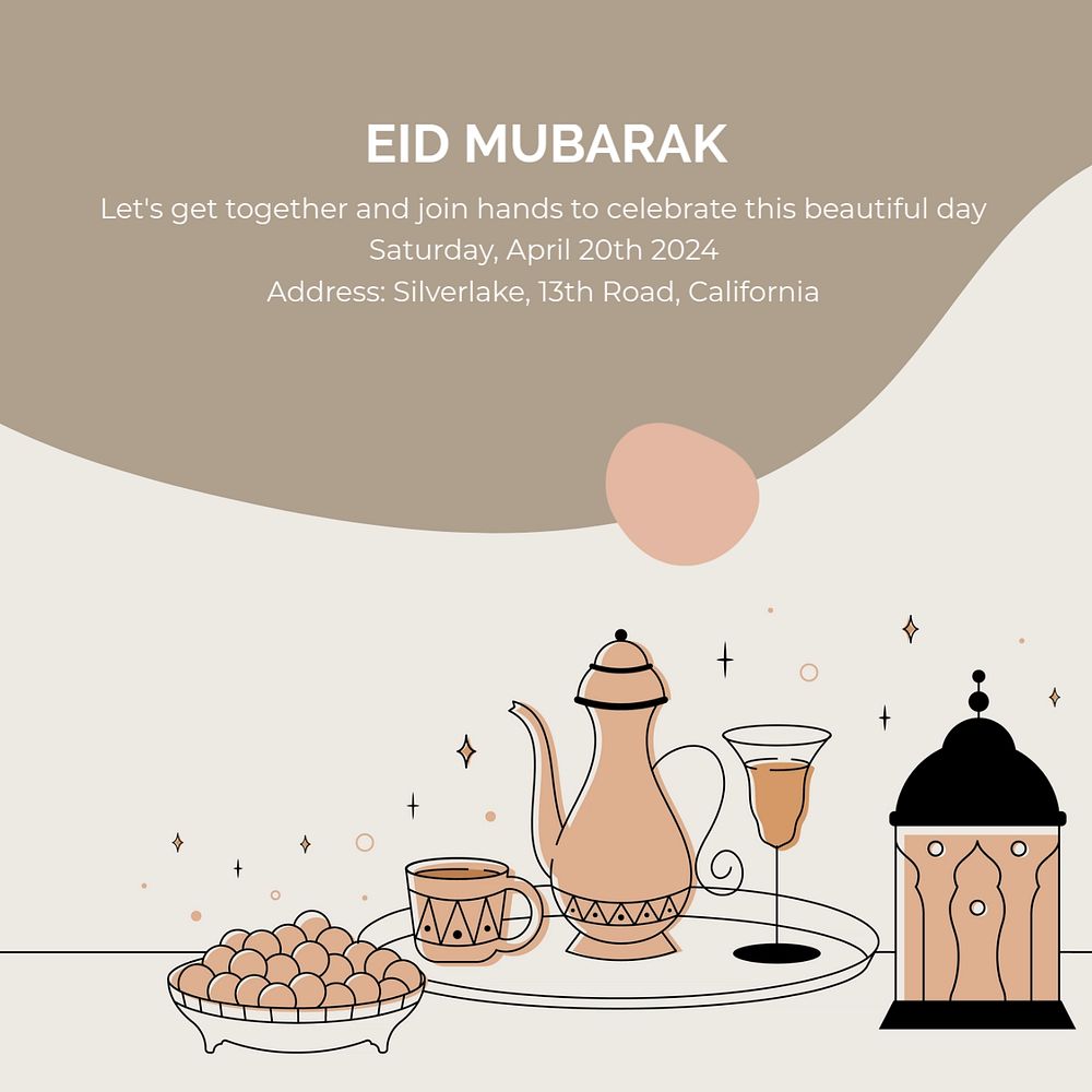 Eid mubarak invitation  Instagram post template, editable design