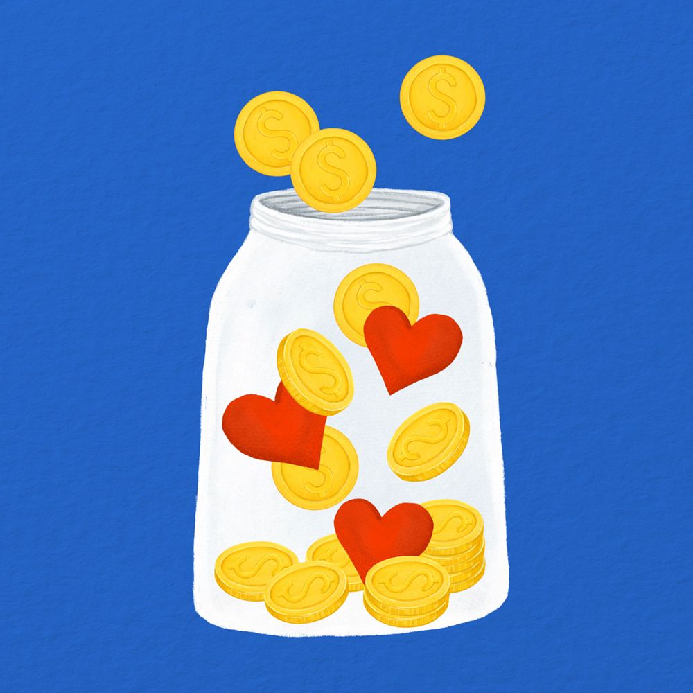 Donation money jar, finance illustration, editable design