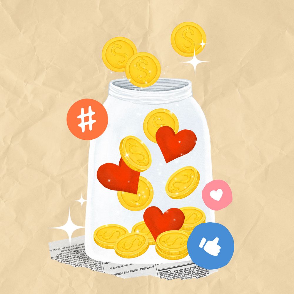 Online influencer money jar, finance remix, editable design