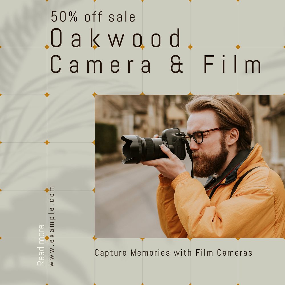 Camera film Instagram post template, editable text