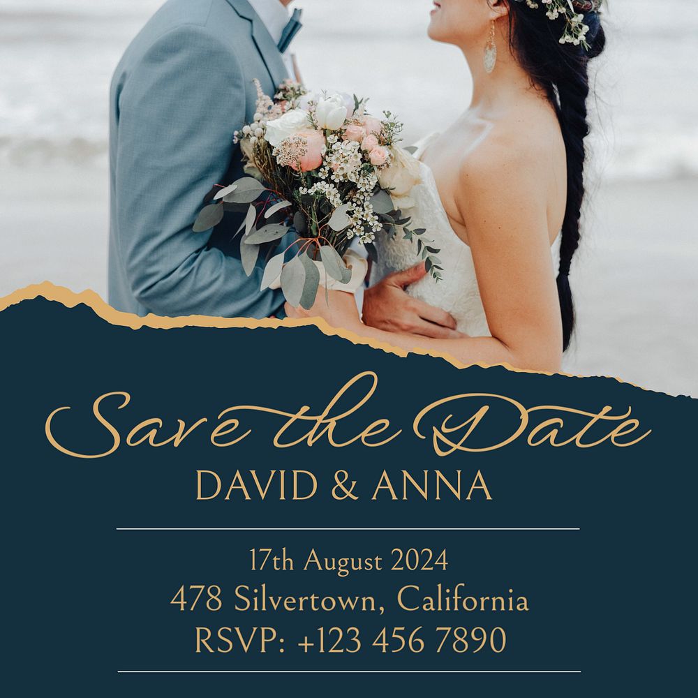 Wedding invitation Instagram post template, editable text