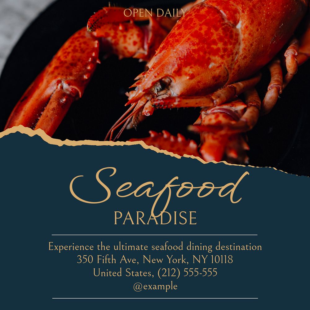 Seafood restaurant fish Instagram post template, editable text