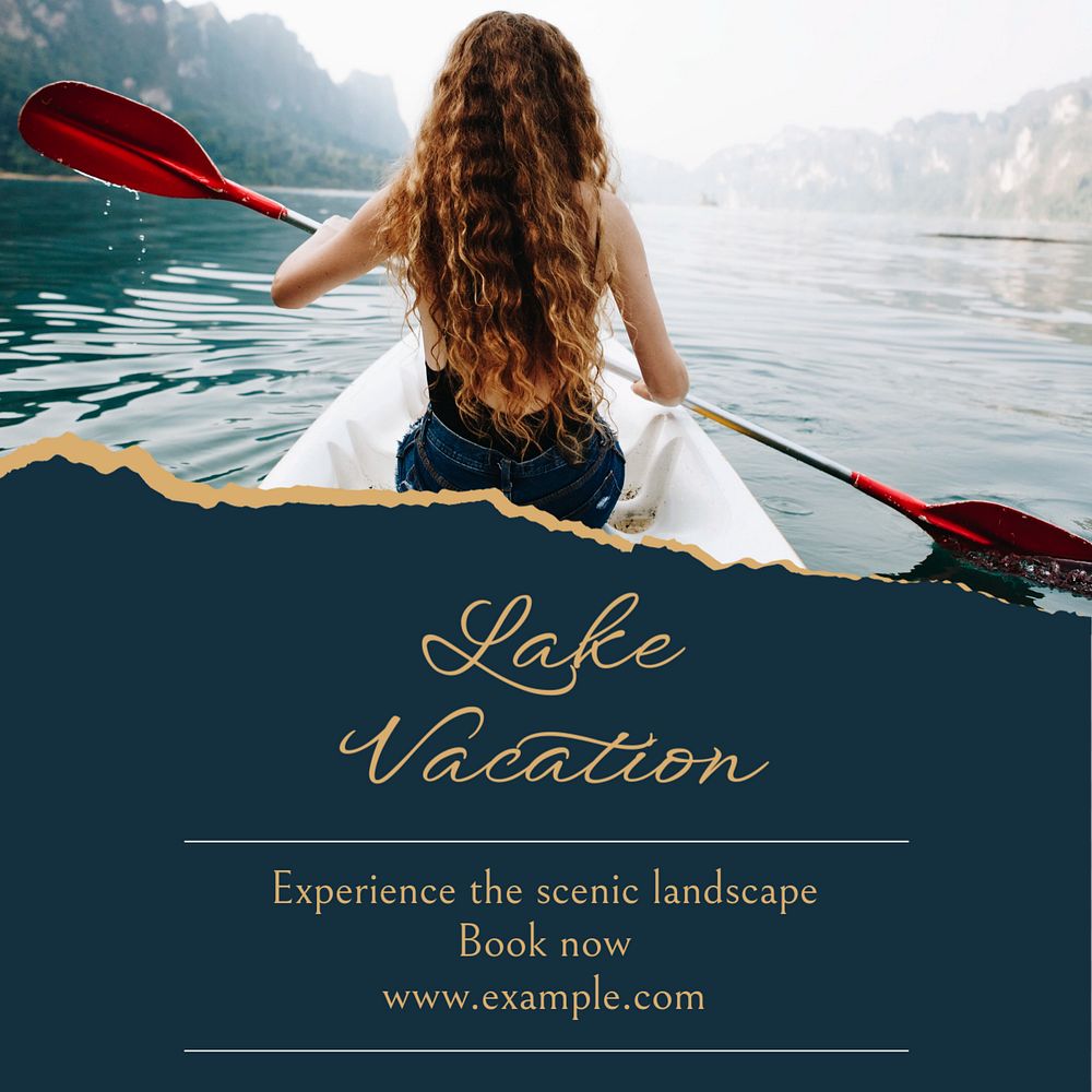 Lake vacation  Instagram post template, editable text