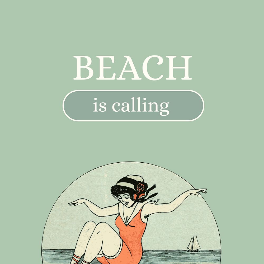 Beach is calling Instagram post template, editable text