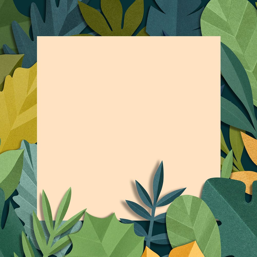 Beige paper craft leaf frame background, editable design