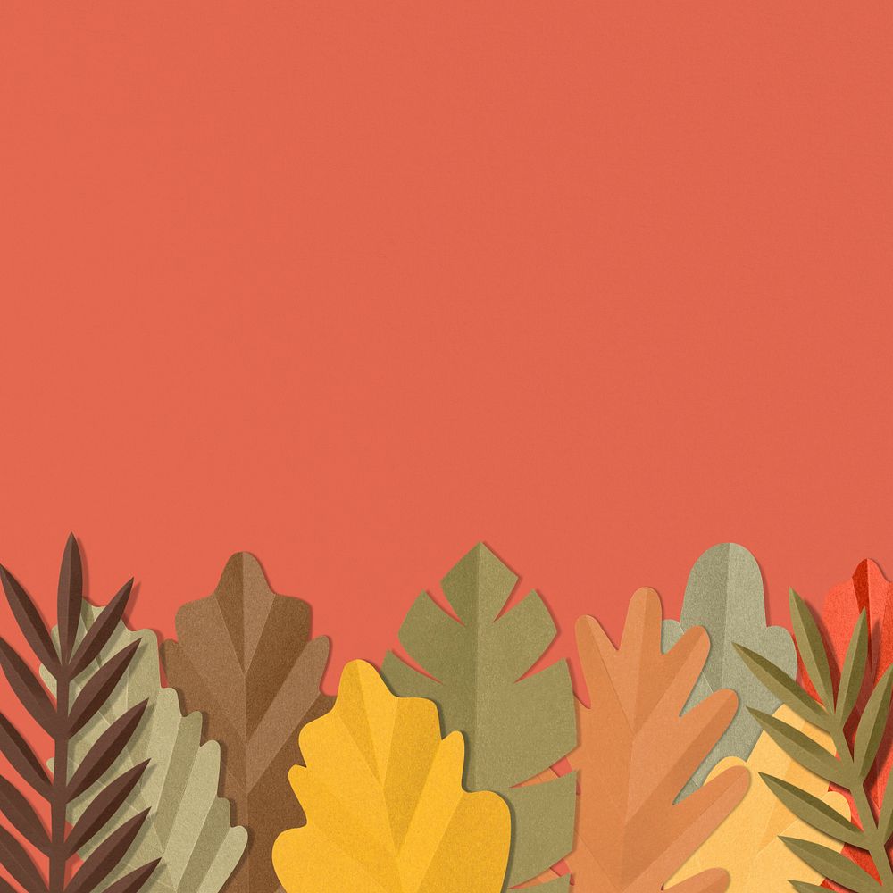 Orange paper craft leaf border background, editable design