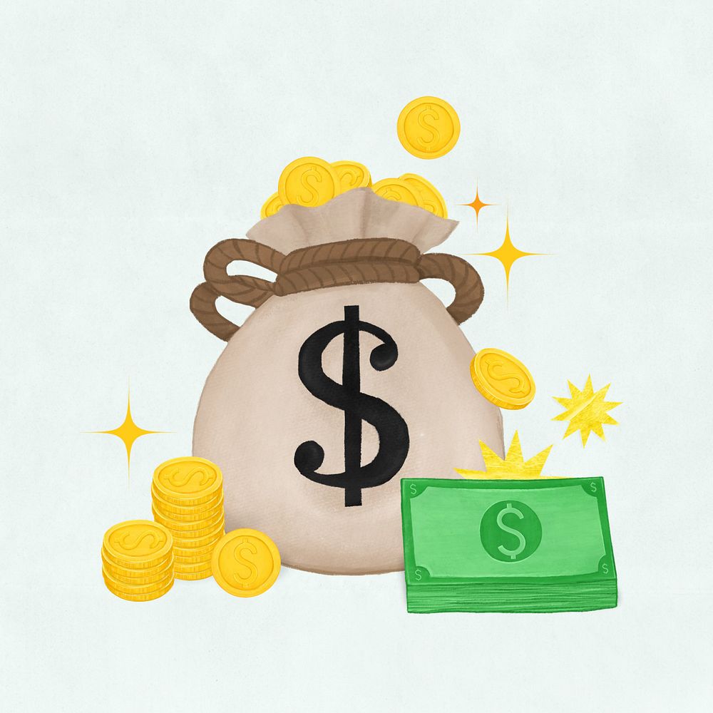 Money bag & gold coins, finance remix, editable design