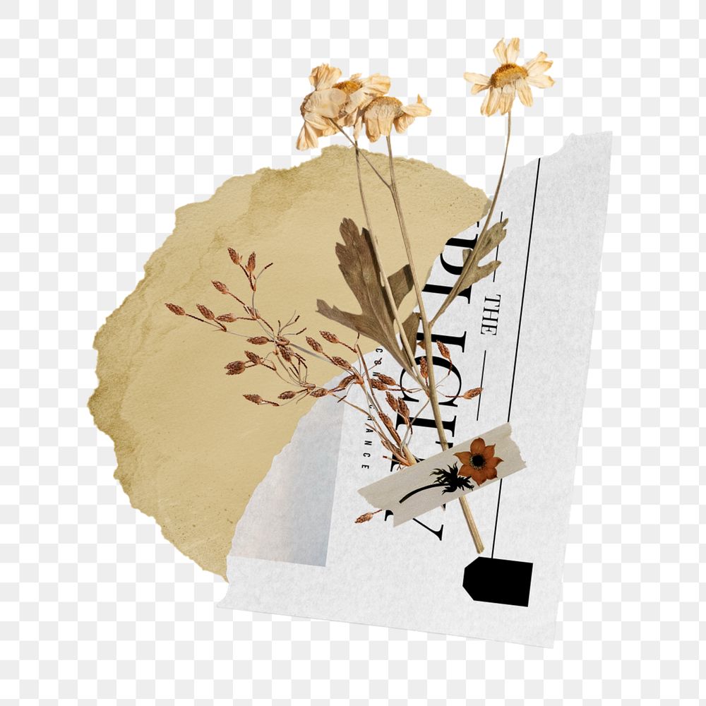 Aesthetic flower torn paper png, editable collage