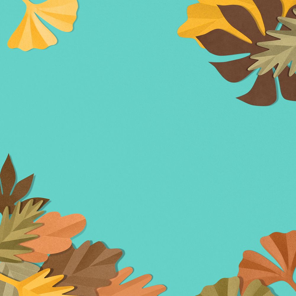 Blue paper craft leaf frame background, editable design