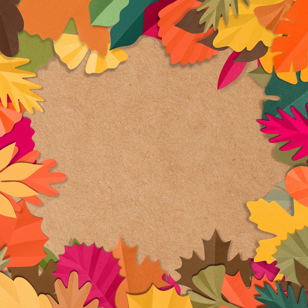 Brown paper craft leaf frame background, editable design