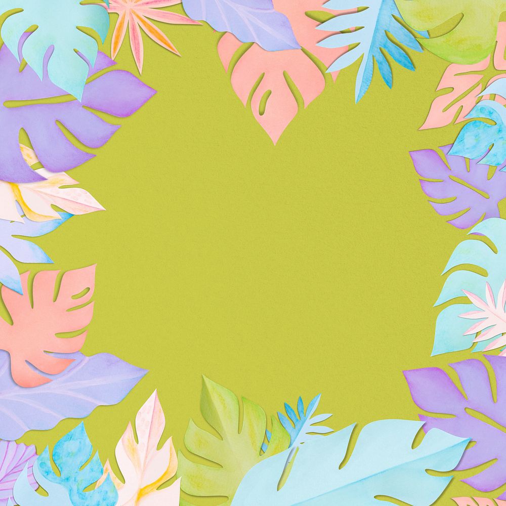 Green paper craft leaf frame background, editable design