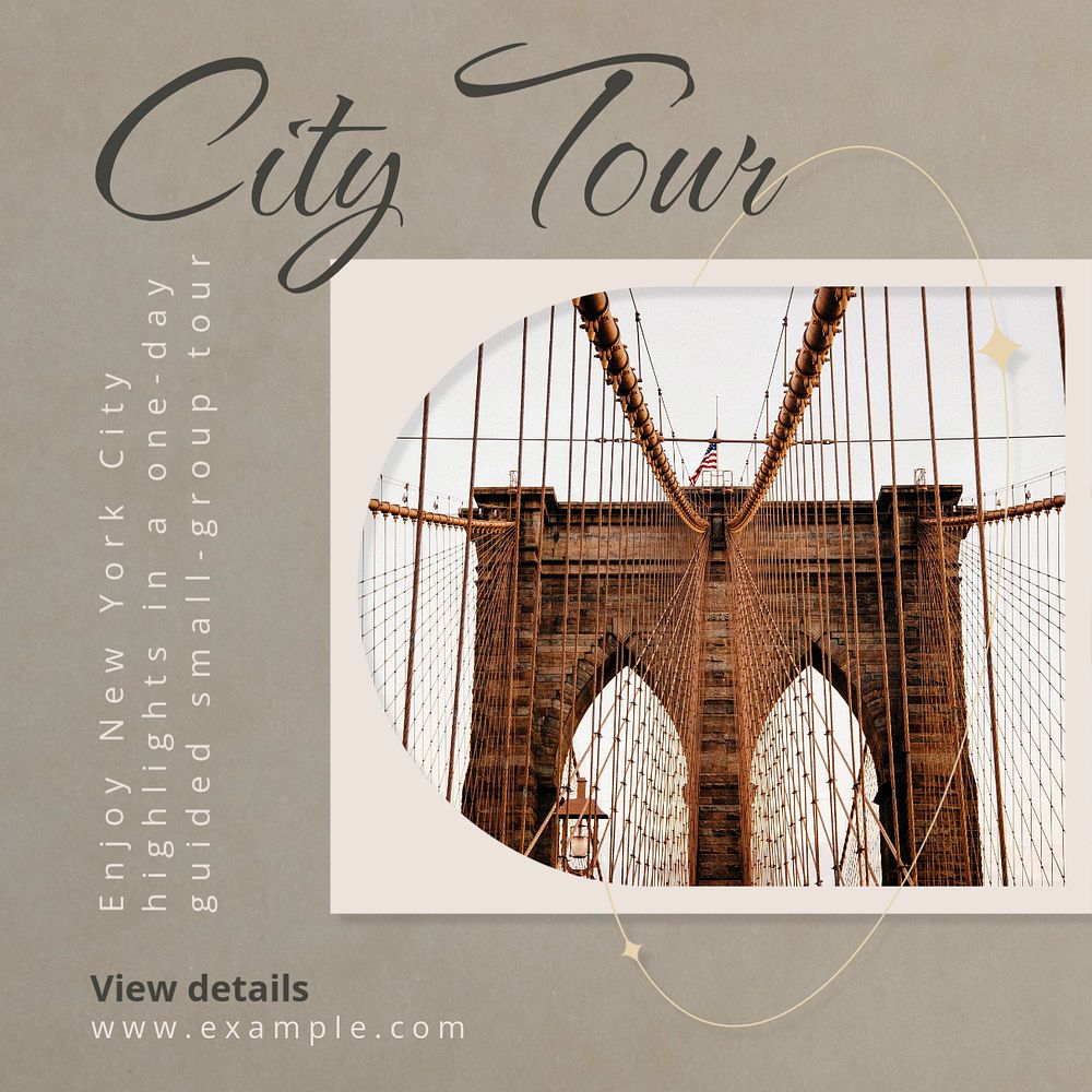 City tour Instagram post template, editable text