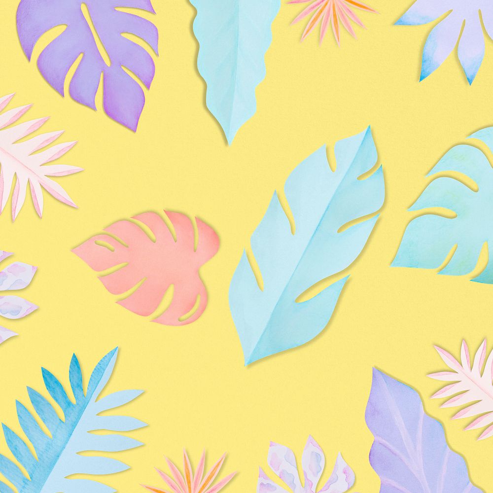 Yellow paper craft leaf background, editable design