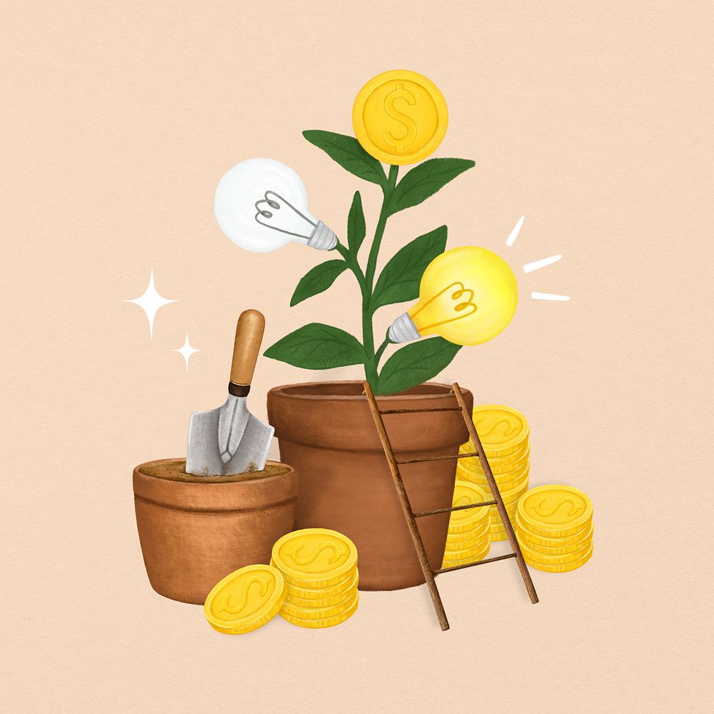 Creative ideas money plant, finance remix, editable design