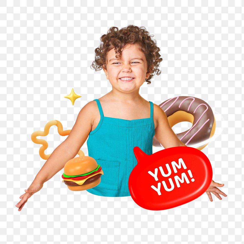 Kids food collage png, transparent background