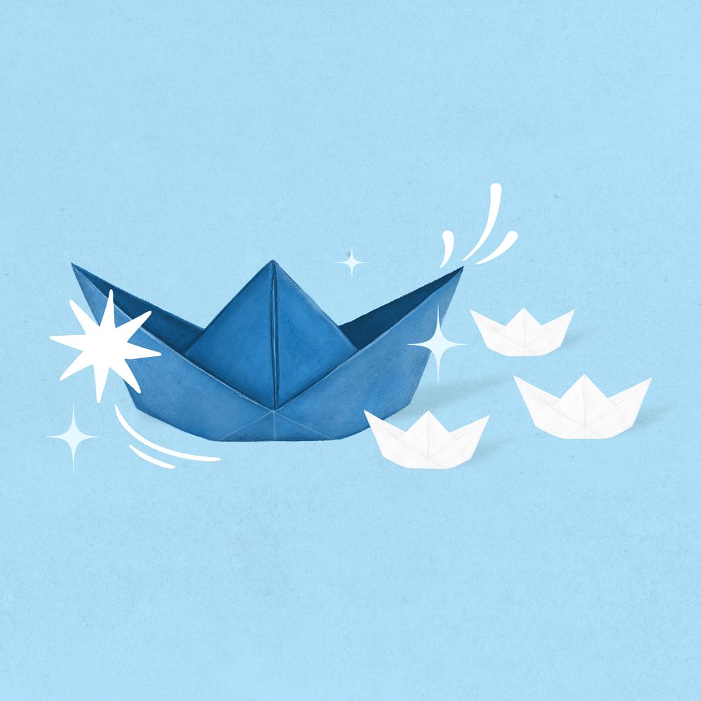 Blue boat origami illustration, editable design