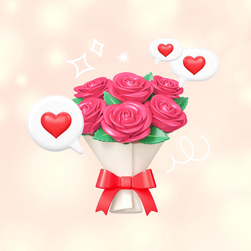 Pink rose bouquet, 3D Valentine's celebration remix, editable design