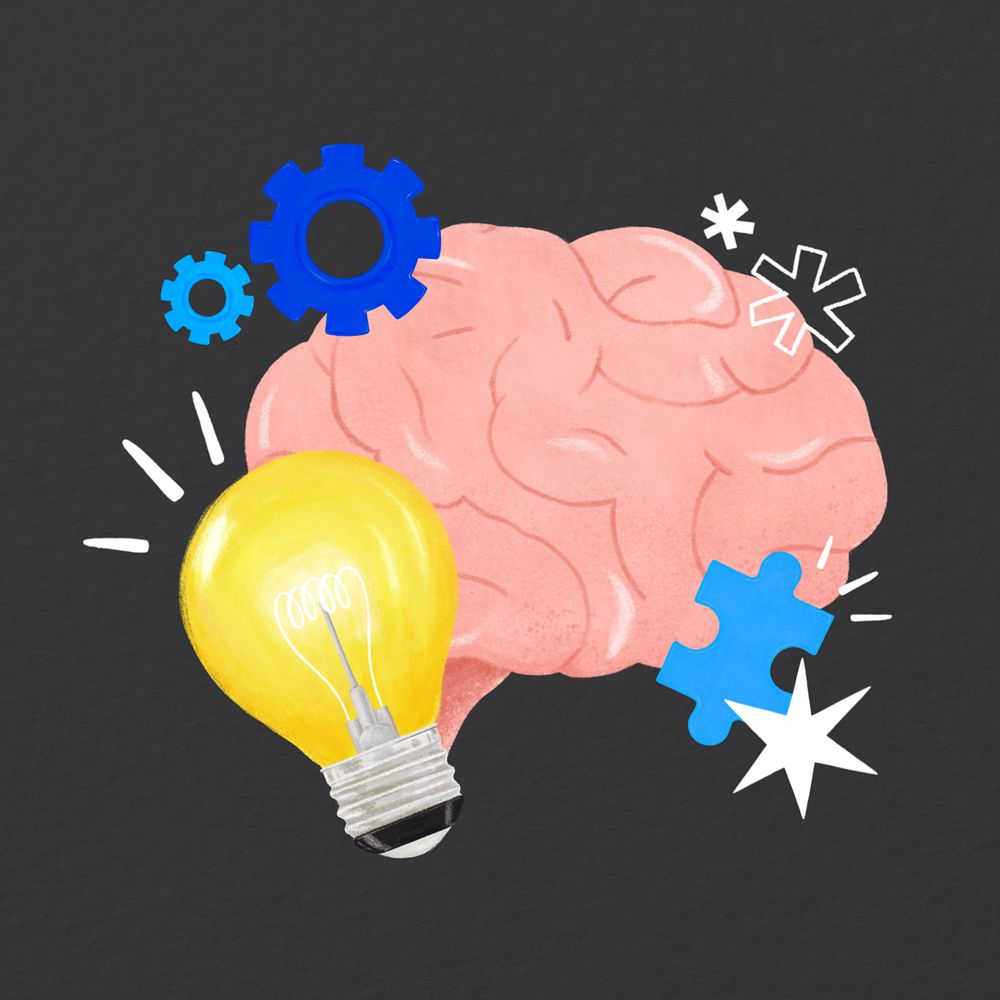 Creative ideas brain, light bulb, business remix, editable design