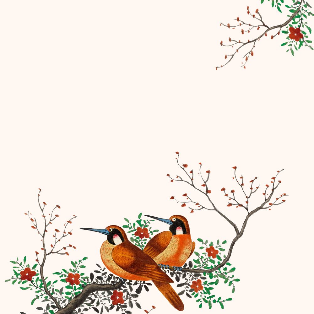 Chinese bird vintage illustration, editable design