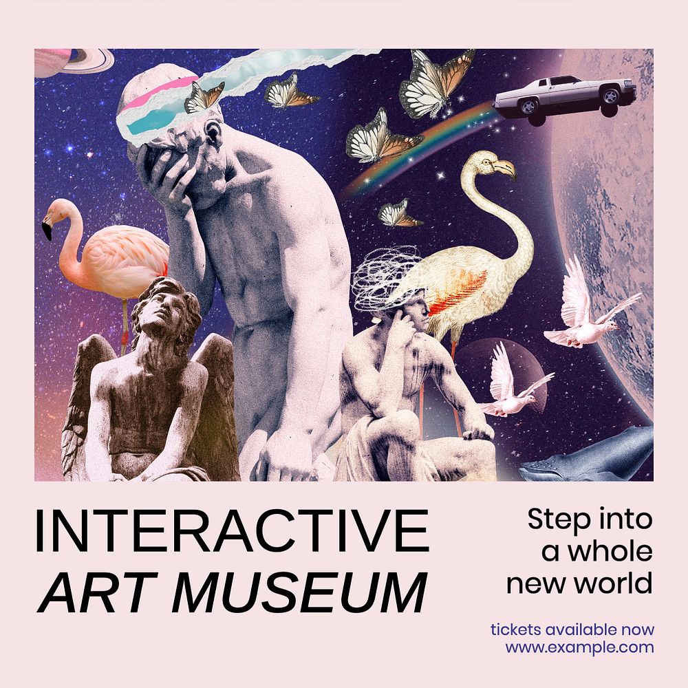 Interactive art museum Instagram post template, editable text