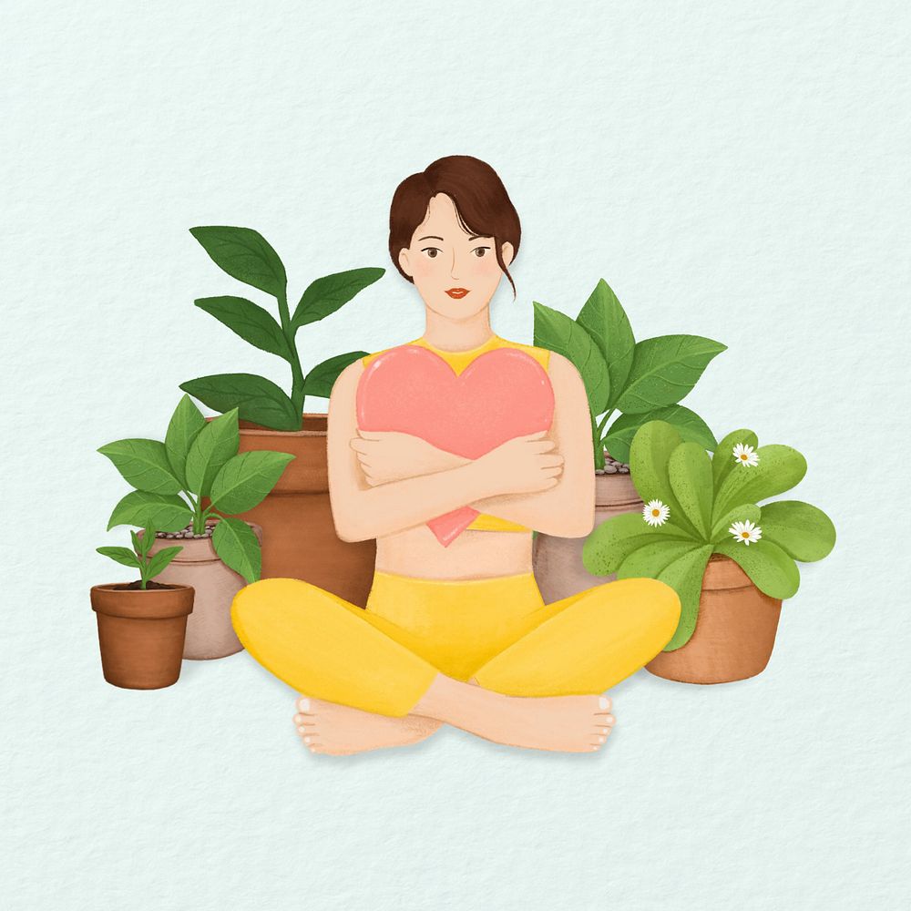 Woman plant lover, hobby illustration, editable design