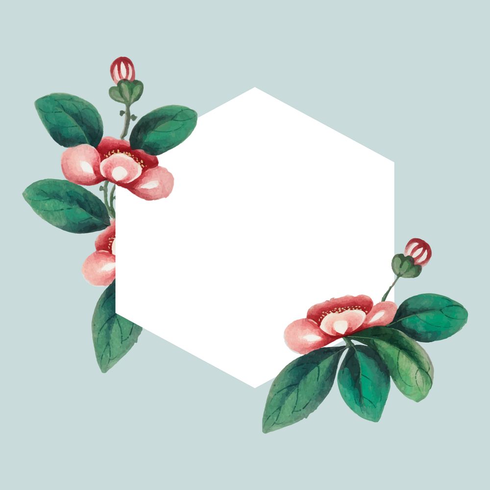 Vintage flower border with hexagon shape, editable design