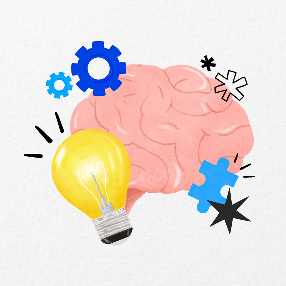 Creative ideas brain, light bulb, business remix, editable design