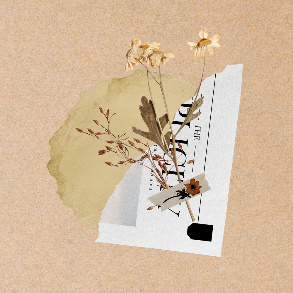 Aesthetic flower torn paper collage, circle, editable design