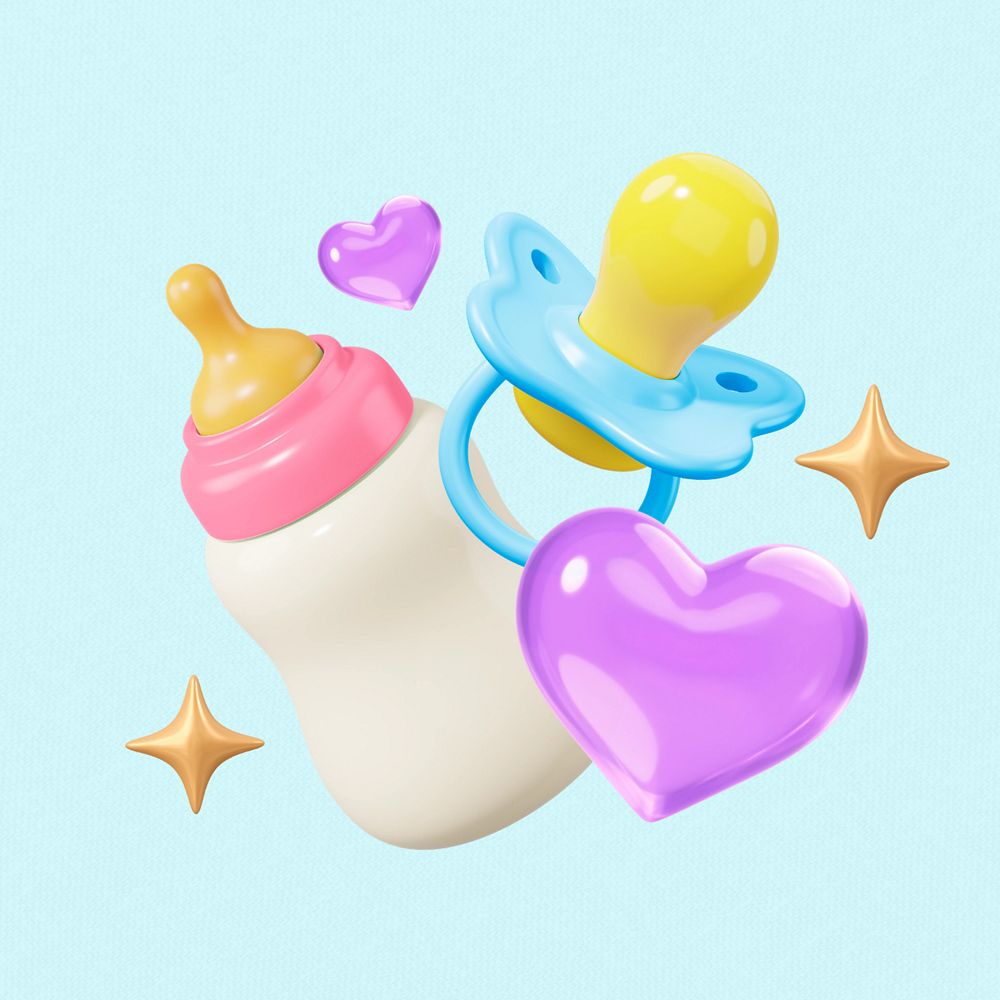 Baby bottle pacifier, 3D cute remix, editable design