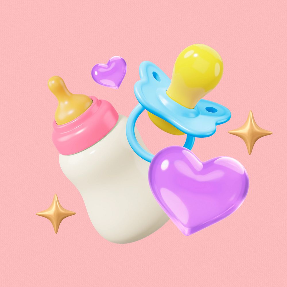 Baby bottle pacifier, 3D cute remix, editable design