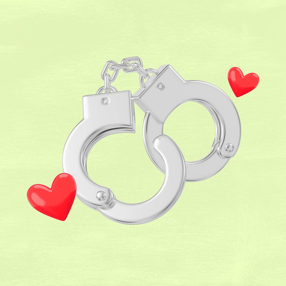 Valentine's heart handcuffs, 3D love remix, editable design