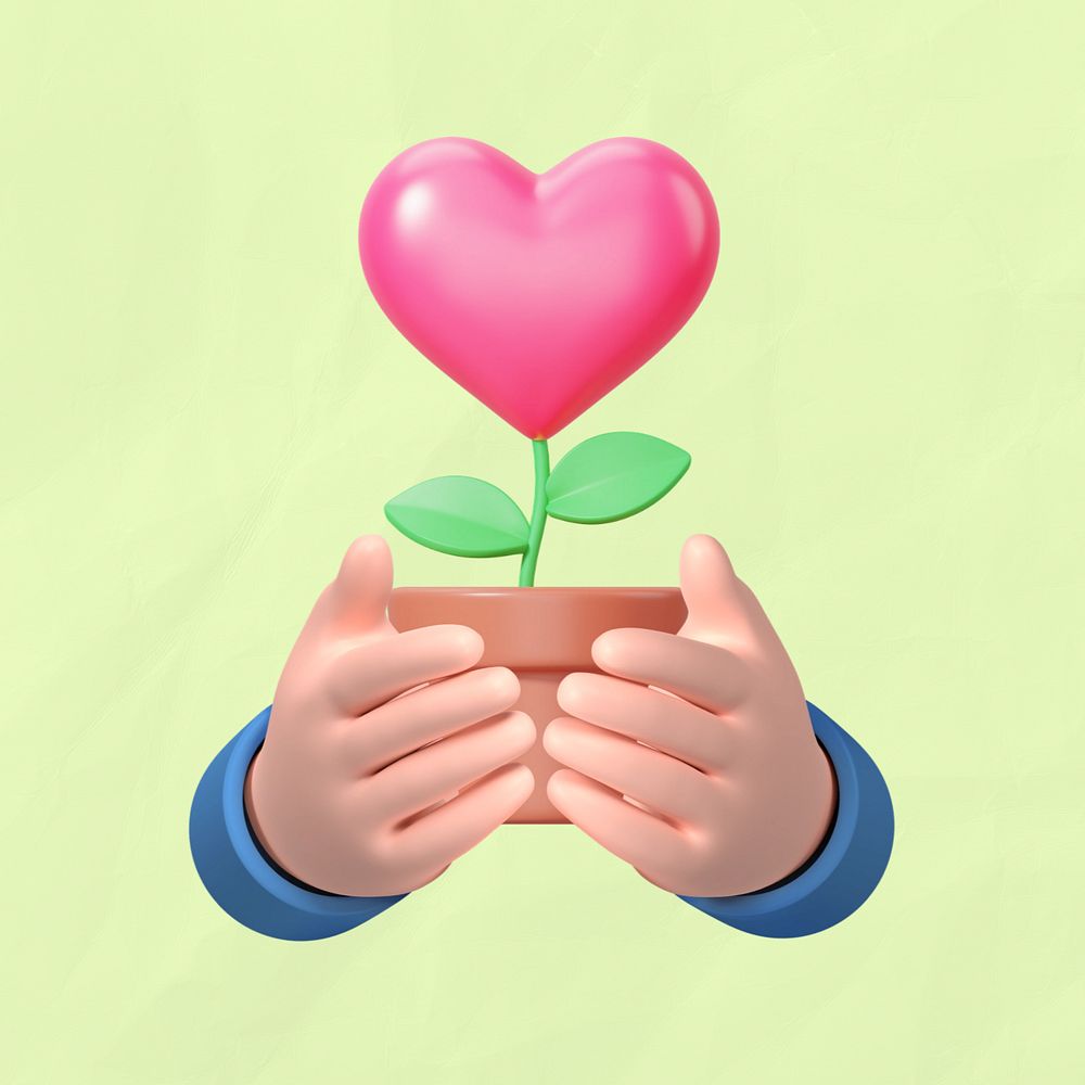 Valentine's heart plant, 3D love remix, editable design