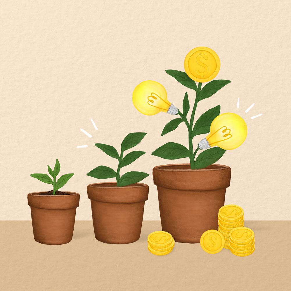 Creative ideas money plant, finance remix, editable design