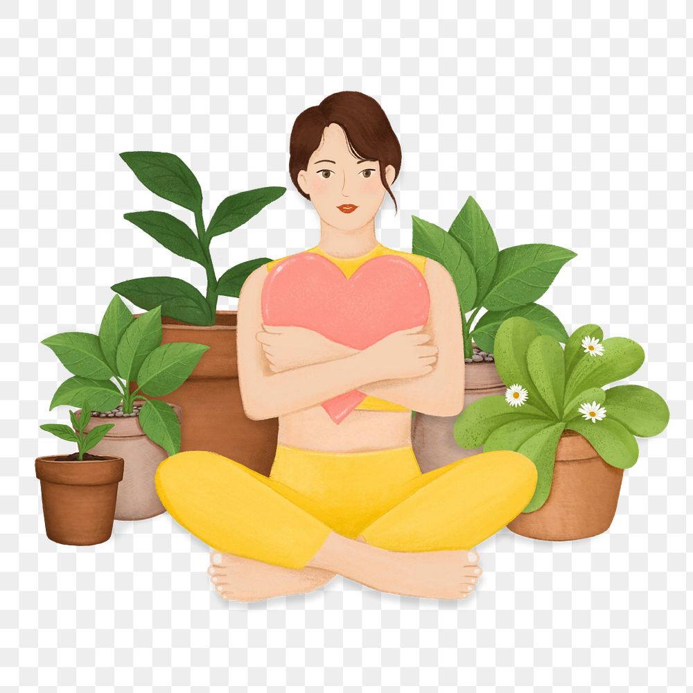 Woman plant lover png, hobby illustration, editable design