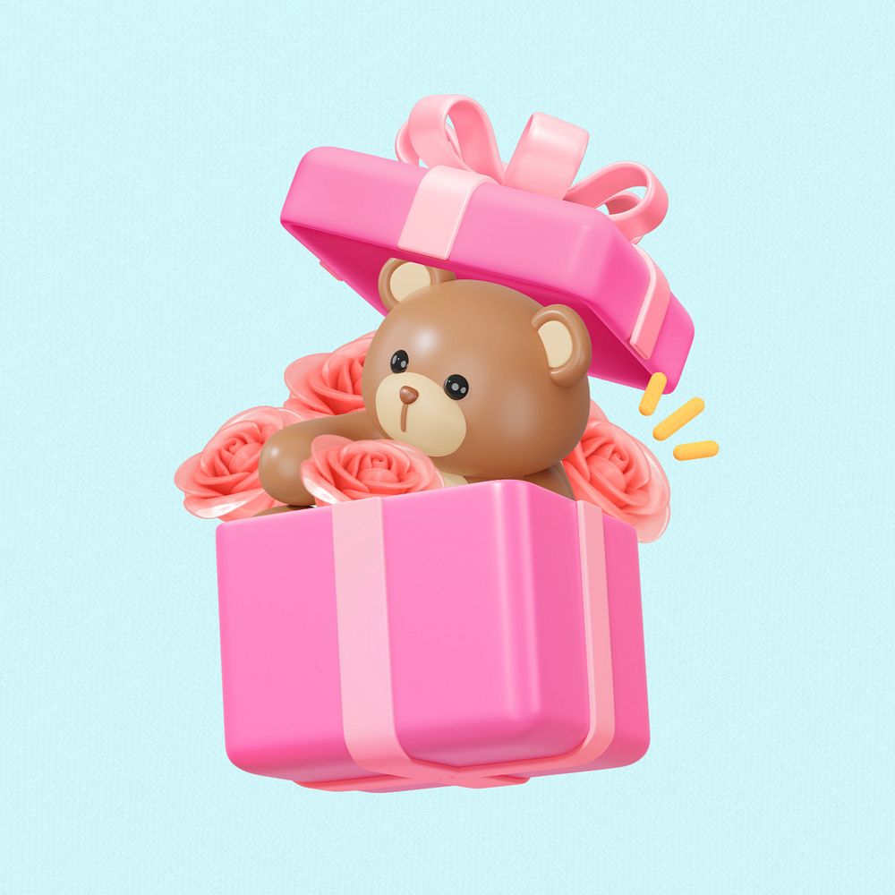 Valentine's teddy bear, 3D gift box remix, editable design