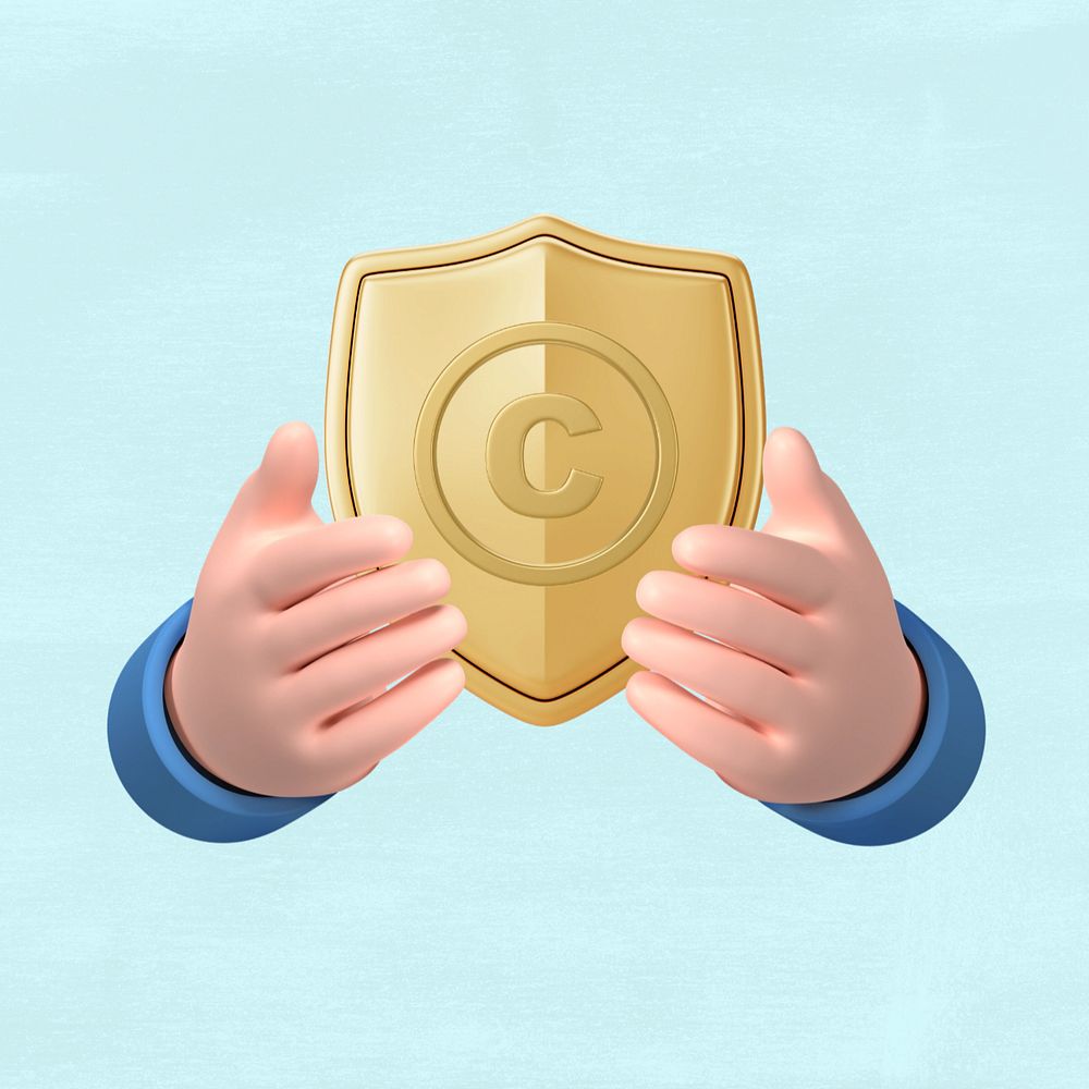 Copyright protection shield, 3D law remix, editable design