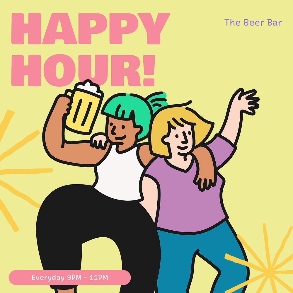 Happy hour Instagram post template, editable text