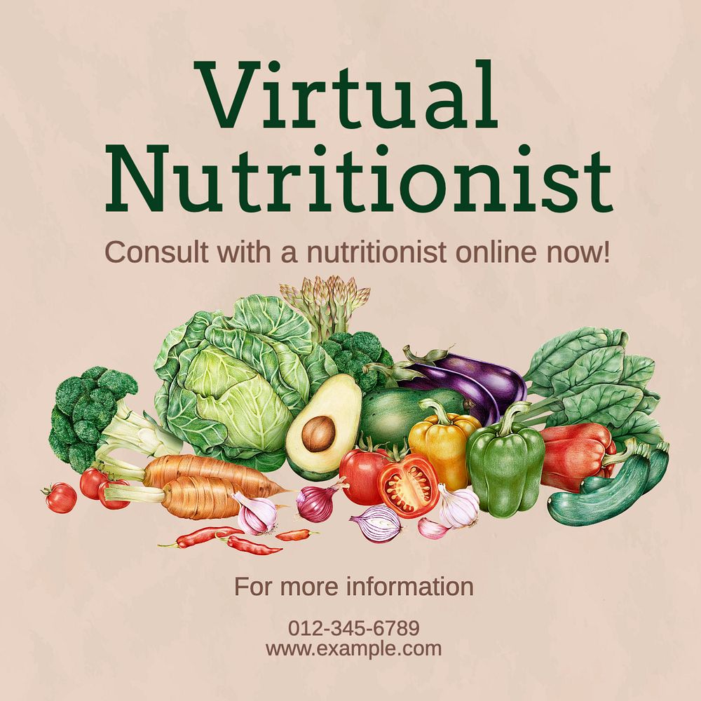 Virtual nutritionist Instagram post template, editable text