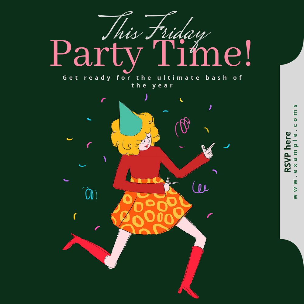 Party time Instagram post template, editable text