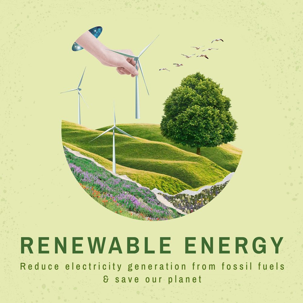 Renewable energy Instagram post template, editable text