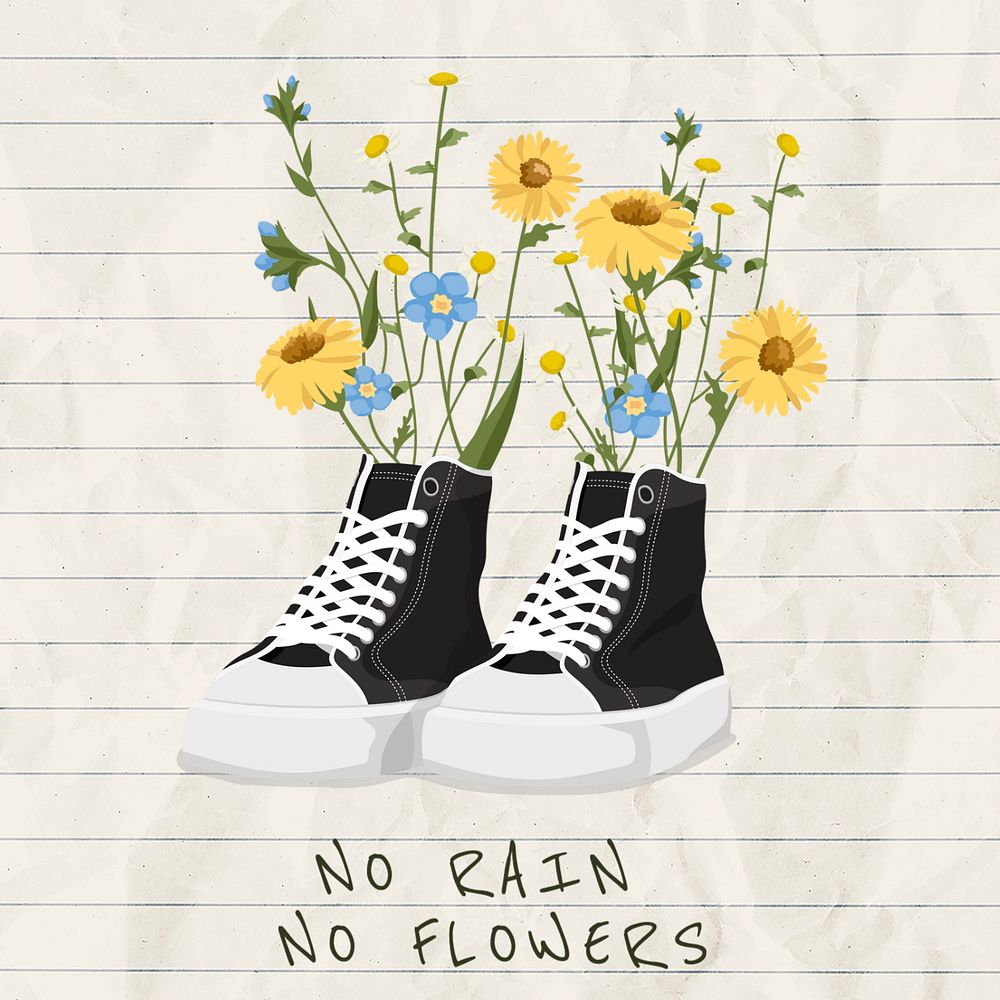 No rain no flowers Instagram post template, editable text