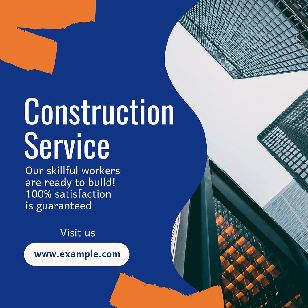 Construction service Instagram post template, editable text