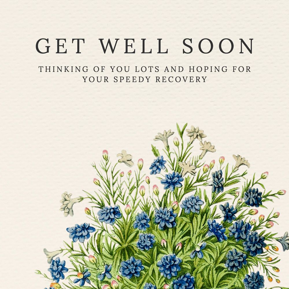 Get well soon Instagram post template, editable text