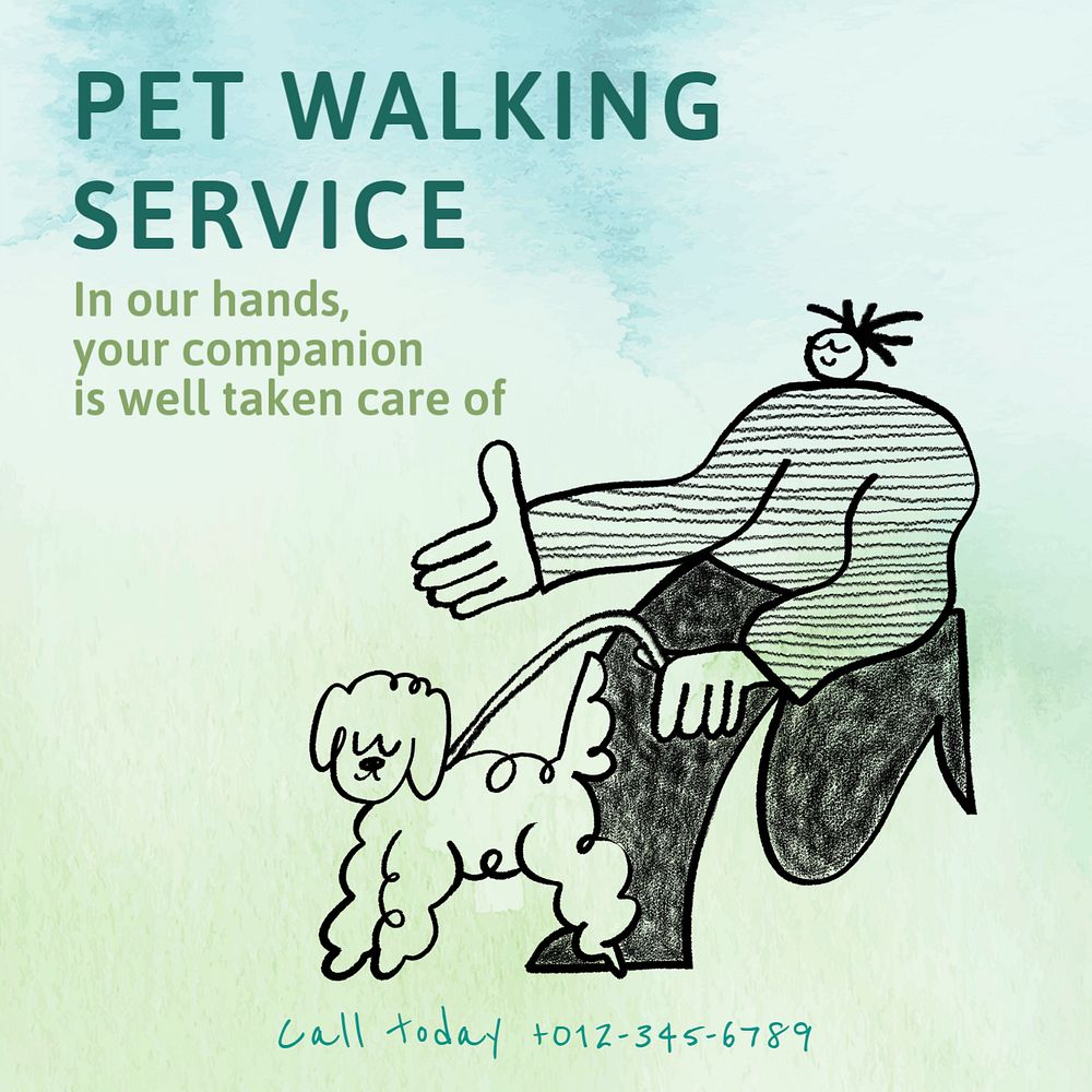 Pet walking service Instagram post template, editable text