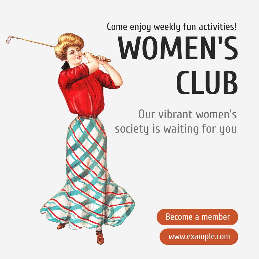 Women's club Instagram post template, editable text