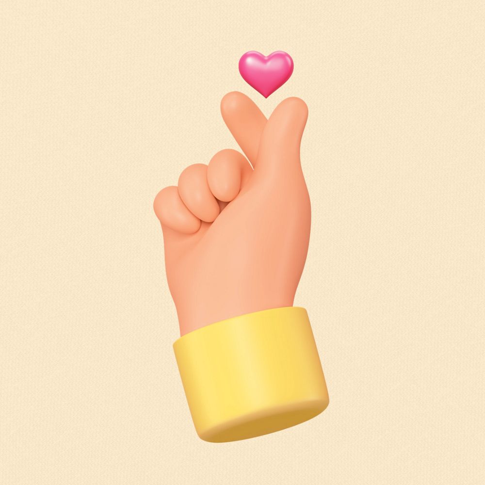 Mini heart hand sign, 3D gesture illustration, editable design